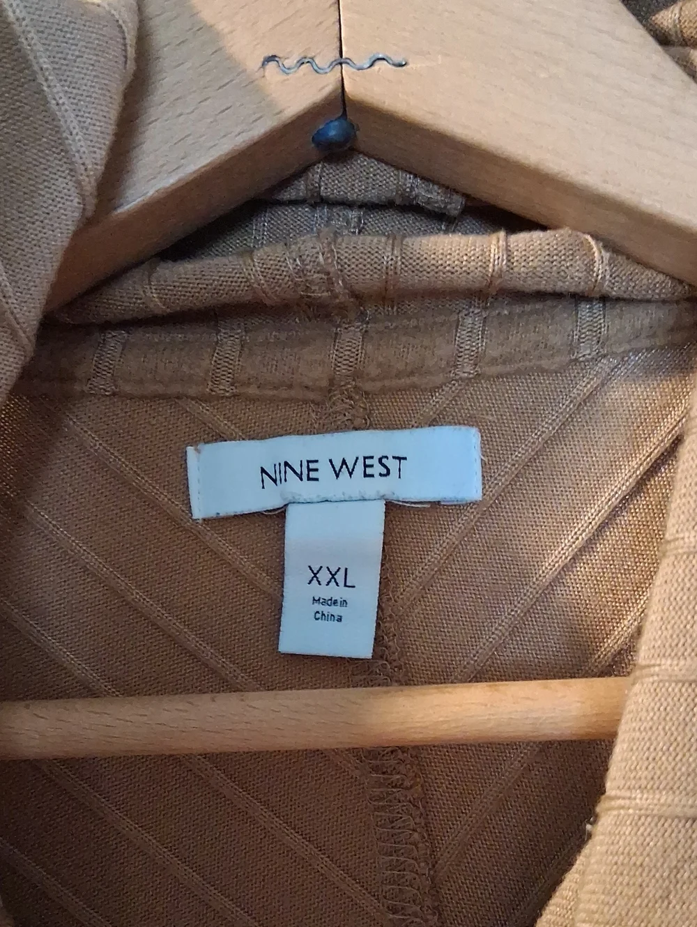 Nine West Camel Ribbed Hooded Knit Sweater